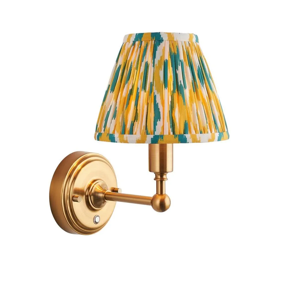 Netlighting Burley Rechargeable Yellow Wall Light Jade Fabric Ikat Shade 16cm