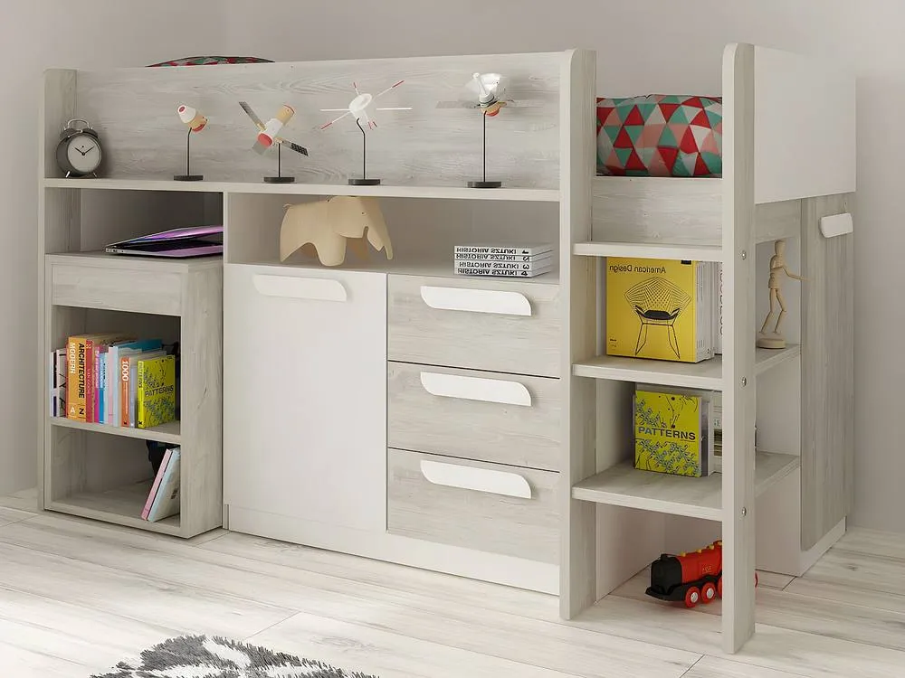 Vente-unique Combination Bed 90 X 200 Cm - With Desk & Storage - White and in Light Oak 5