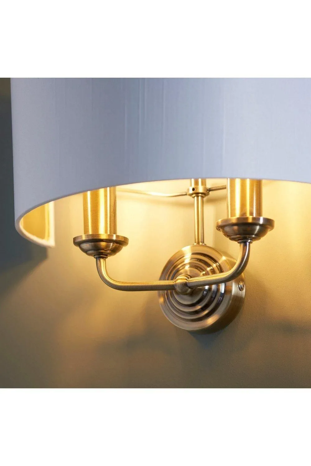Netlighting Highclere Shade Wall Lamp Antique Brass Plate Vintage White Fabric in Gold 6