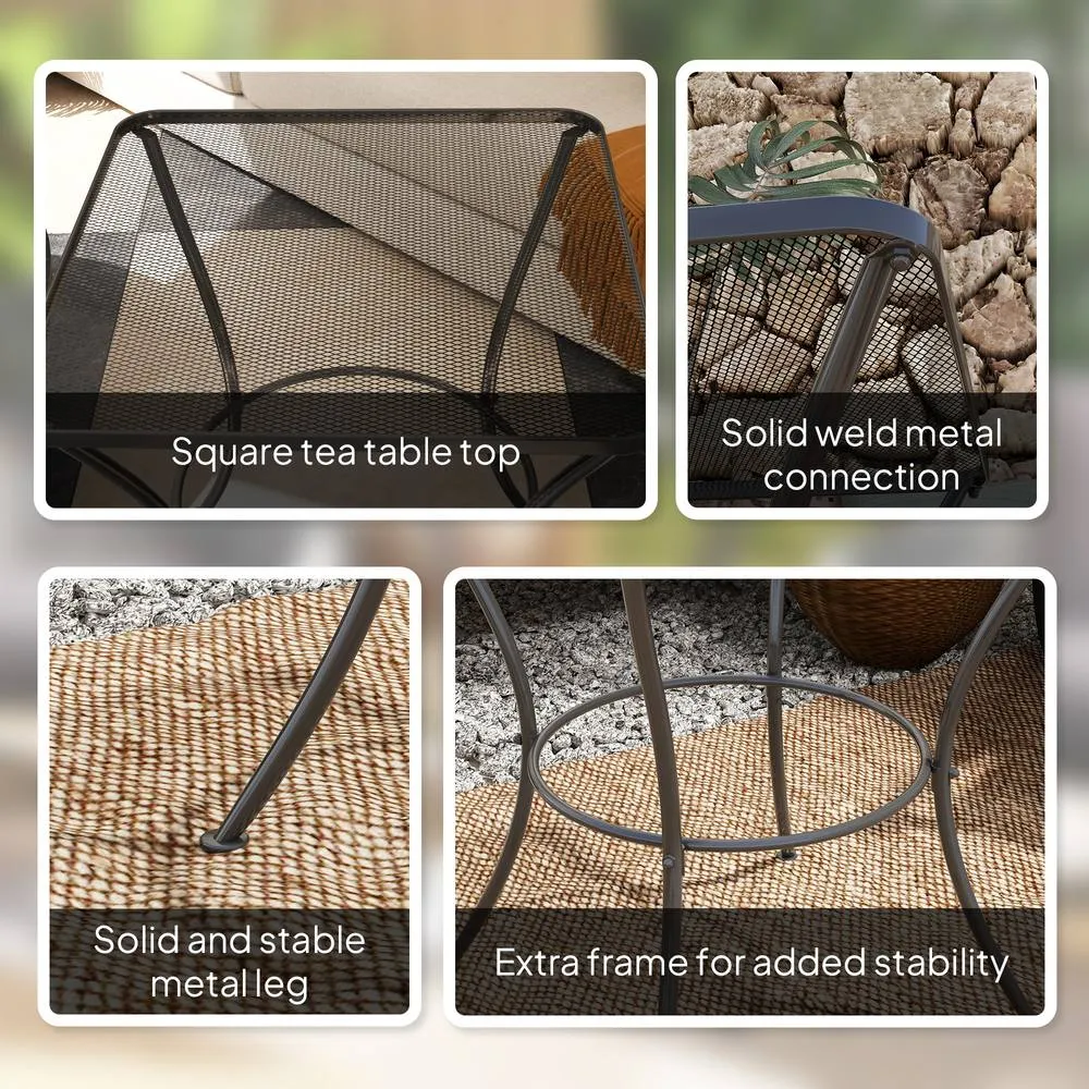 OUTSUNNY 60 cm Square Metal table Outdoor Bistro Table Coffee Desk, Black 6