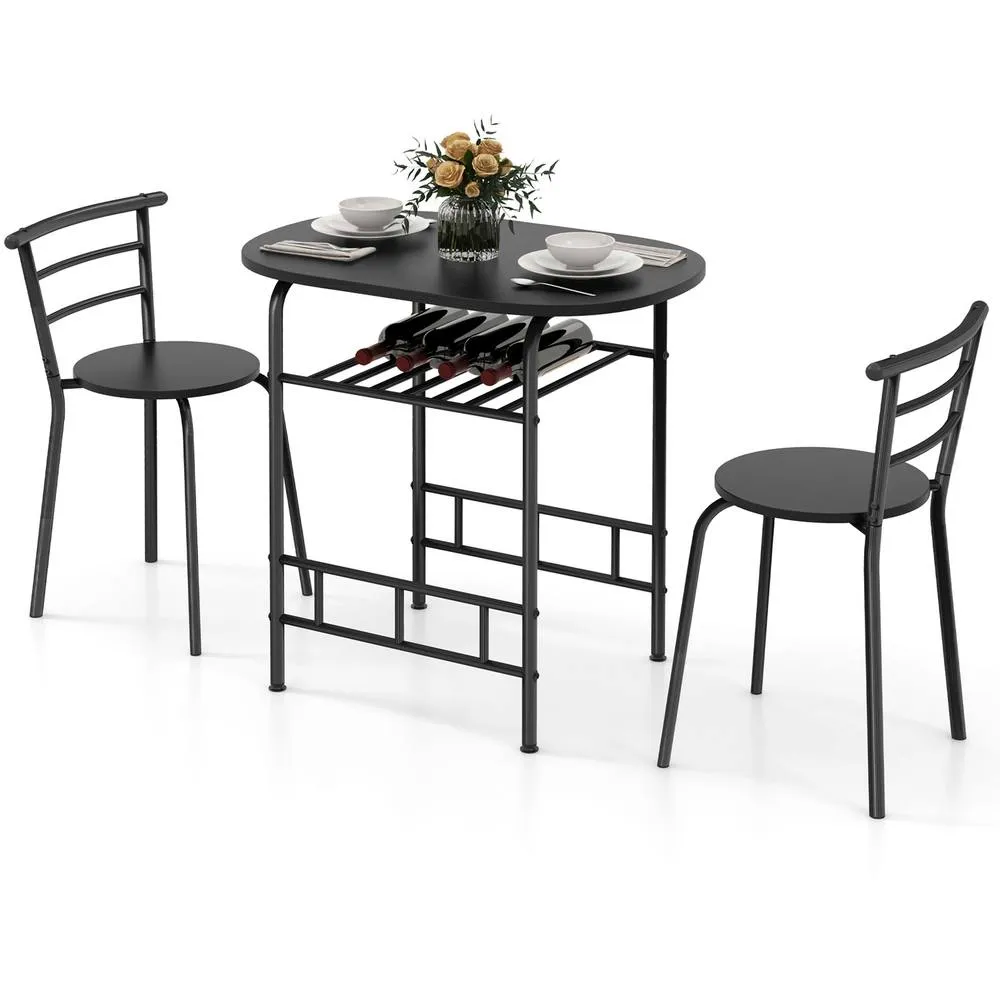 Costway 3-Piece Dining Table Set Kitchen Table & Chairs-Black in Black 5