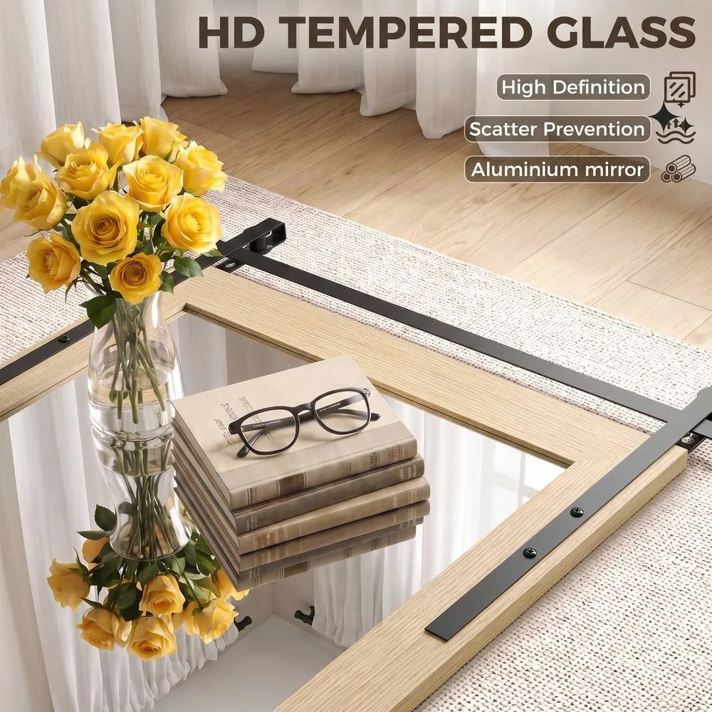 HOMCOM Farmhouse Rectangle Mirror, 86.5 x 61 cm, White Oak in Natural 6