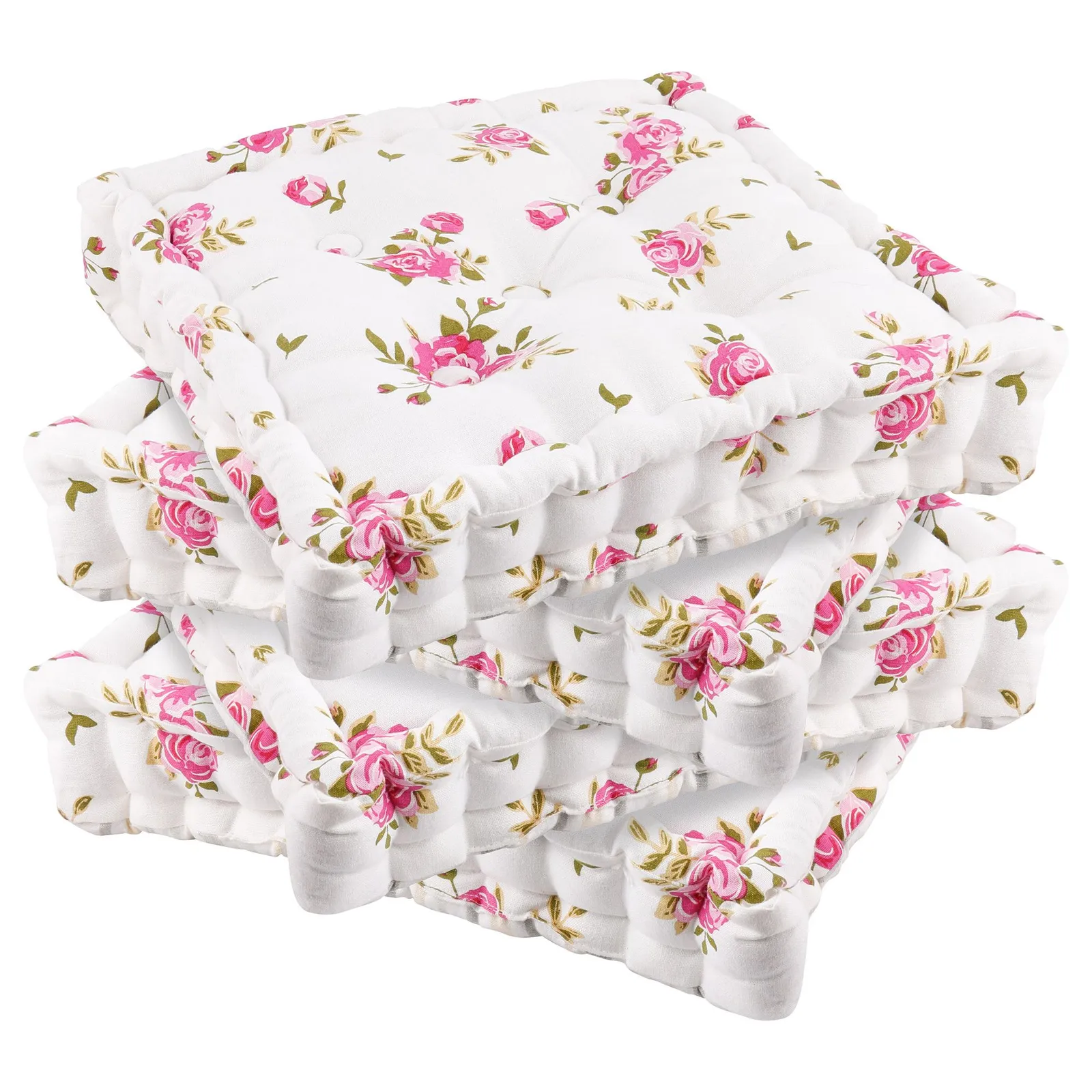 Dibor Set of 4 Vintage Pink Floral Print Indoor Outdoor Chair Seat Pad Garden Furniture Box Cushions L40cm x W40cm 2