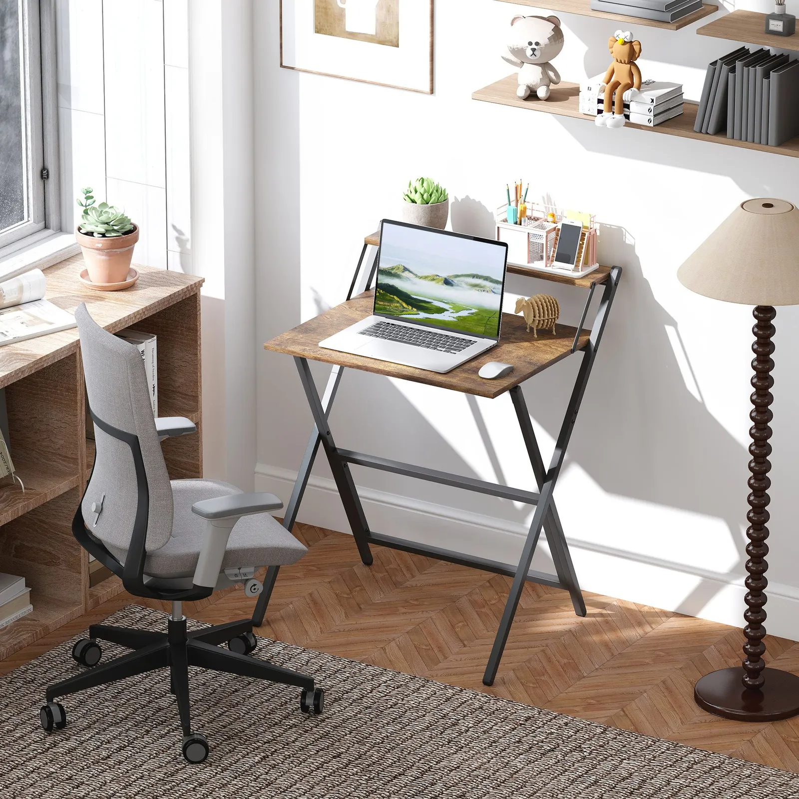 HOMCOM 70 cm Folding Computer Desk for Small Spaces Bedroom in Brown