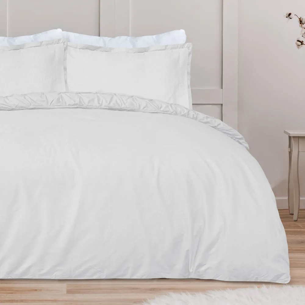 Smart Living Luxury Super Soft Stylish Rouched Pleat Duvet Cover with Pillowcases in White 4