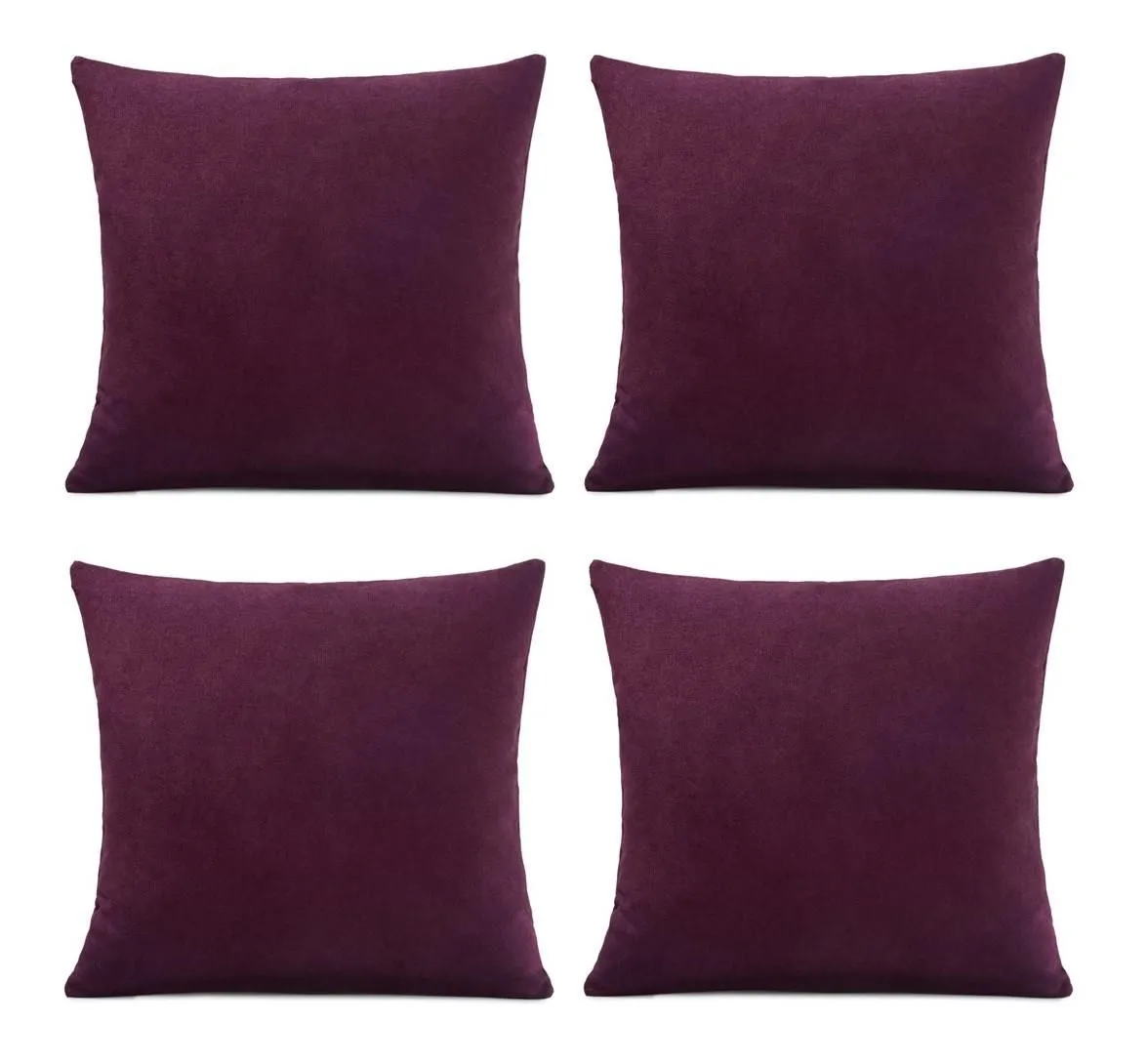 Luxury Living Set of 4 Velvet Chenille Cushions 45cm x 45cm with Removable Covers & Plush Pads - Soft, Stylish Home Décor