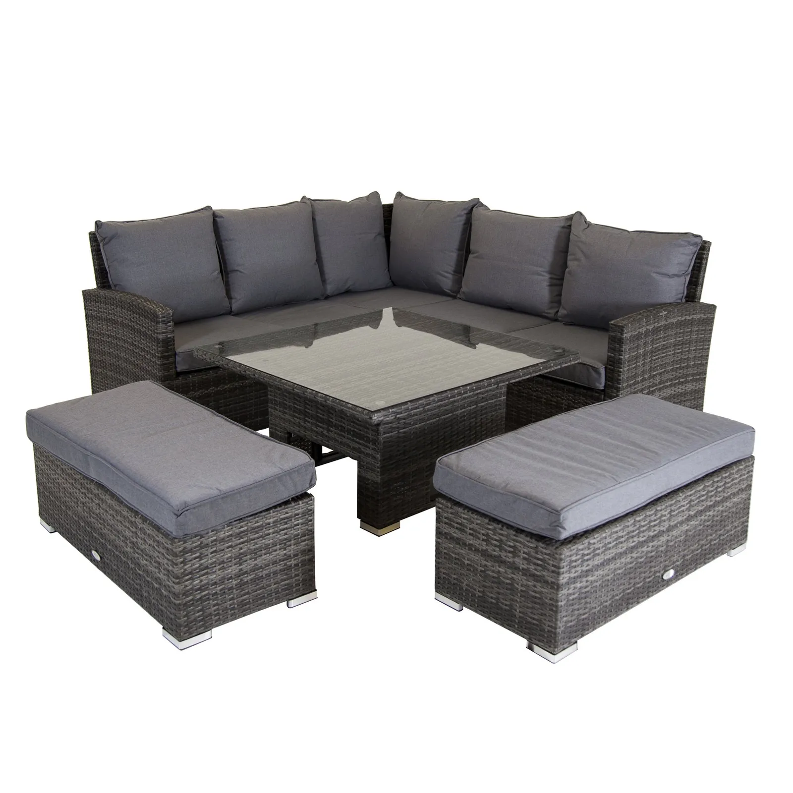 Rattan 8 Seater Corner Lounger Set with Adjustable Height Light Grey