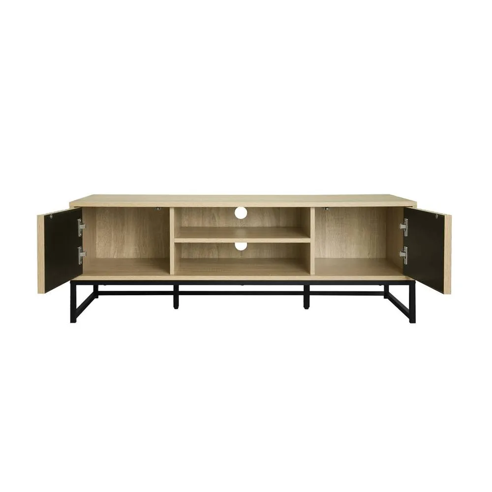 sweeek 120cm TV unit grooved wooden effect & metal 2 doors in Beige 6