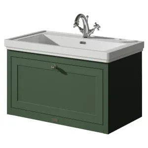 Bayswater Hartleigh Hunter Green Traditional Wall Hung Vanity Unit & 1 Tap Hole Traditional Recessed Basin - 800mm 2