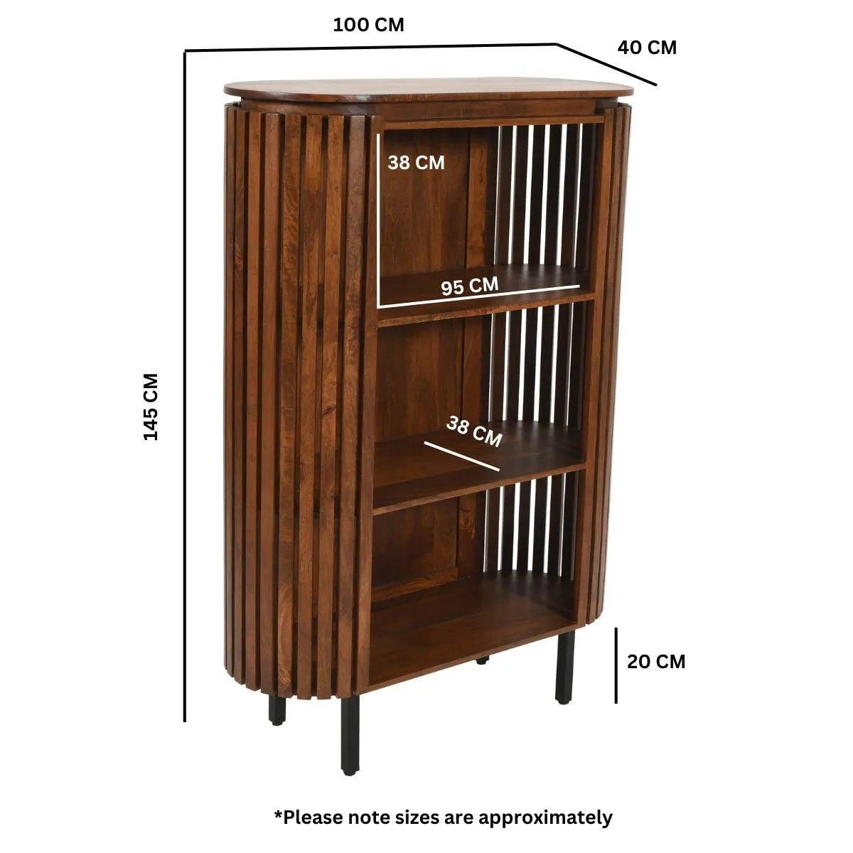 IH Design Carney Slatted Mango Wood Bookcase- Medium High in Brown 6
