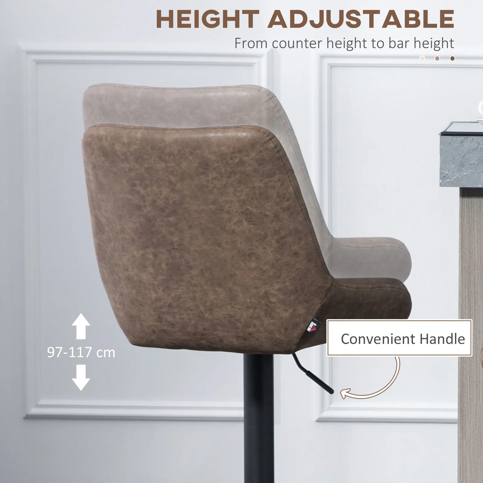 HOMCOM PU Leather Padded Bar Stools Set of 2 with Metal Base, Coffee in Brown 6