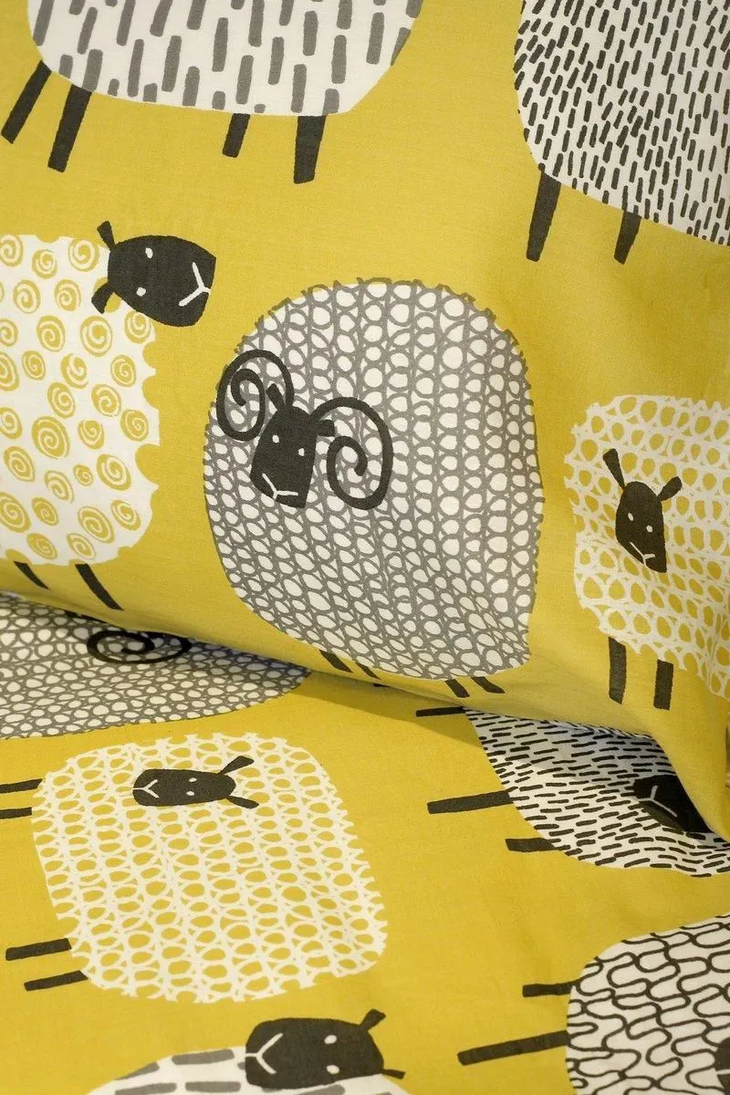 Fusion 'Dotty Sheep' Fun Reversible Duvet Cover Set in Mustard 3