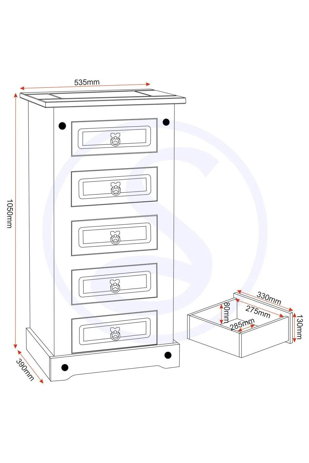 Seconique Corona 5 Drawer Narrow Chest in Natural 6