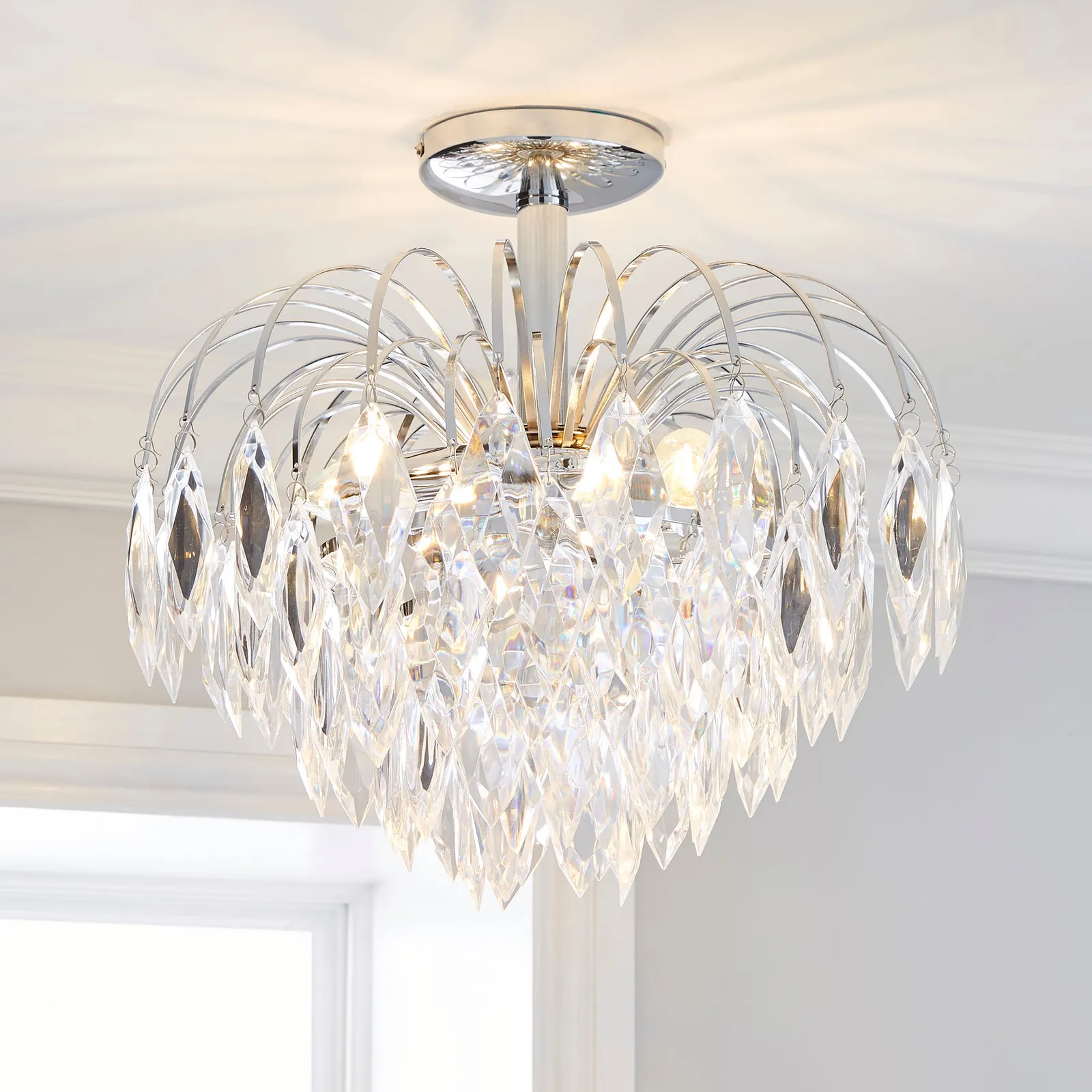 Parla 3 Light Chrome Semi-Flush Ceiling Fitting Silver
