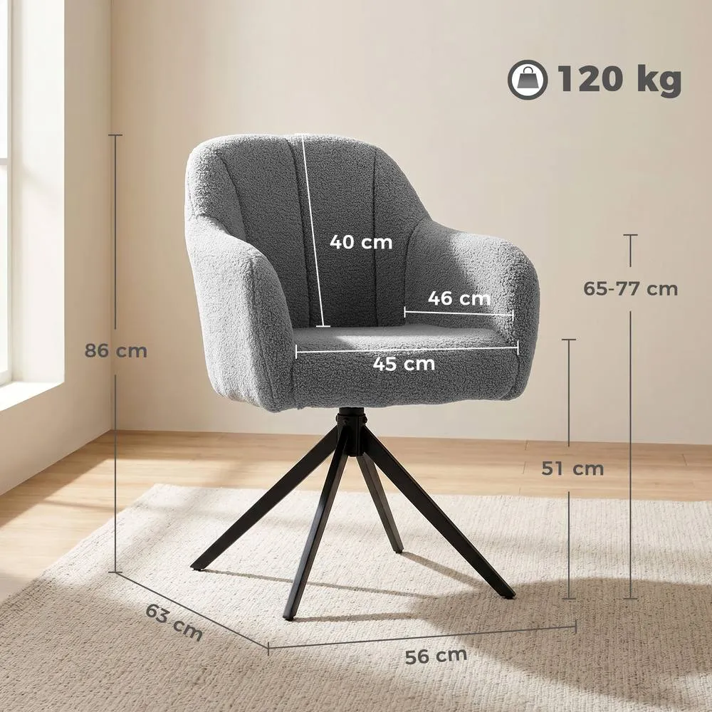 HOMCOM 360 Degree Swivel Accent Chair, Teddy Fleece Armchair, Grey 3