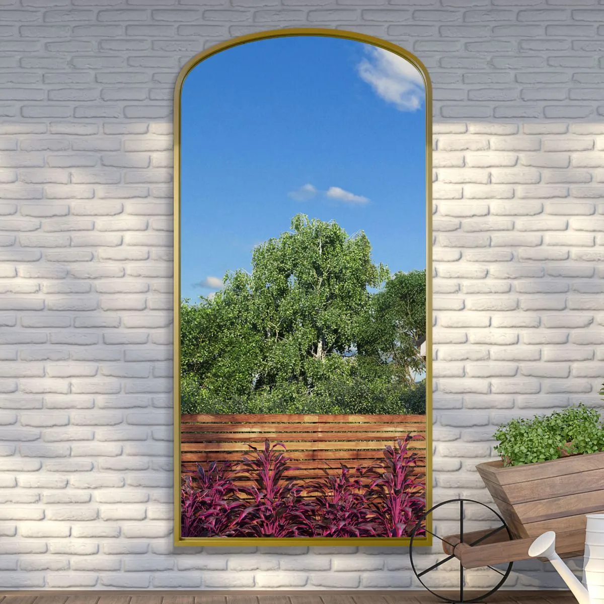 MirrorOutlet Gold Metal Framed Arched Garden Wall Mirror 79"x39" (200x100CM) 6