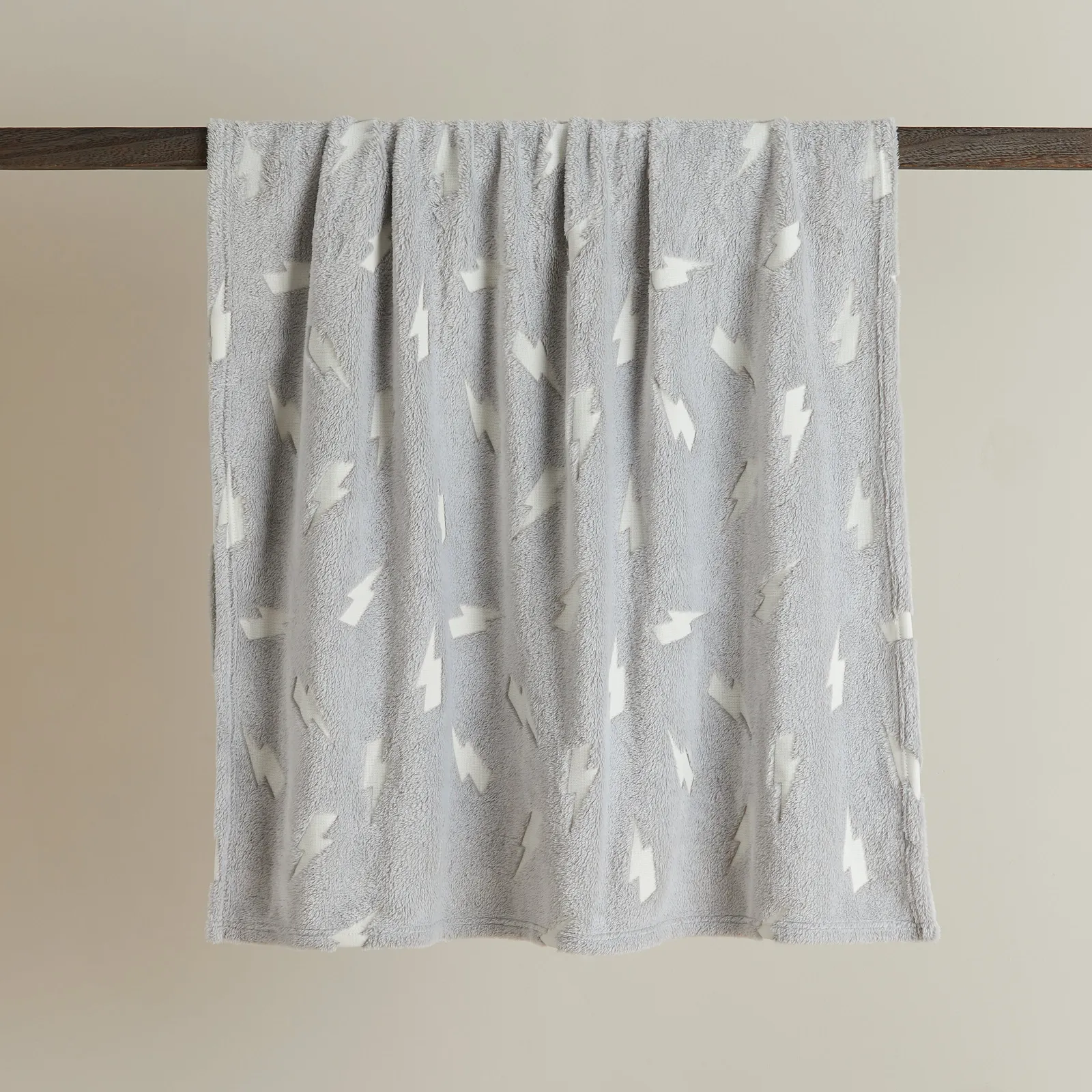 Glow In The Dark Lightning Grey Blanket Grey