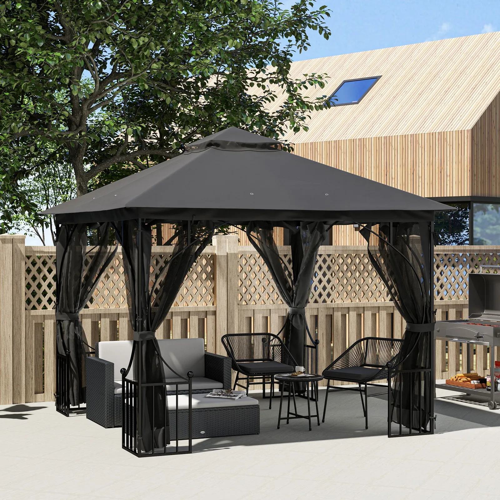 OUTSUNNY Gazebo Party Tent Canopy Sun Shade for Patio Garden 3x3(m) in Dark Grey 1