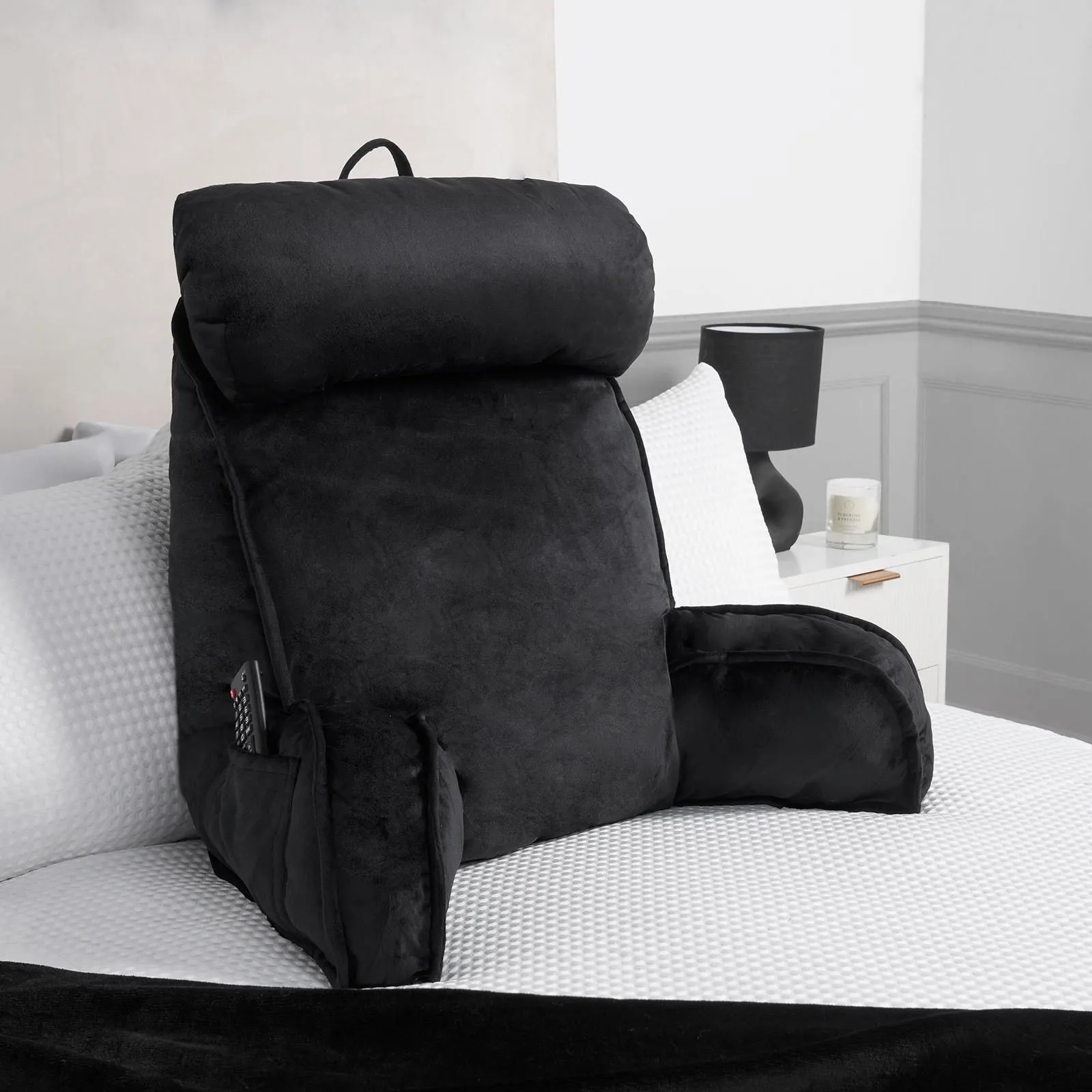 OHS Cuddle Cushion Back Lumbar Support Head Rest Bed Reading Pillow Arms in Black