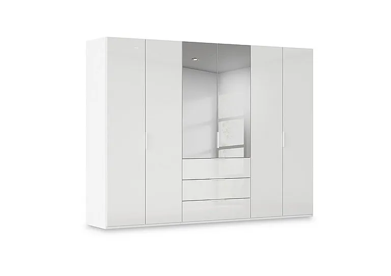 Haven 301cm 6 Door Combi Wardrobe with 4 Glass Doors and 2 Mirror Doors - Alpine White
