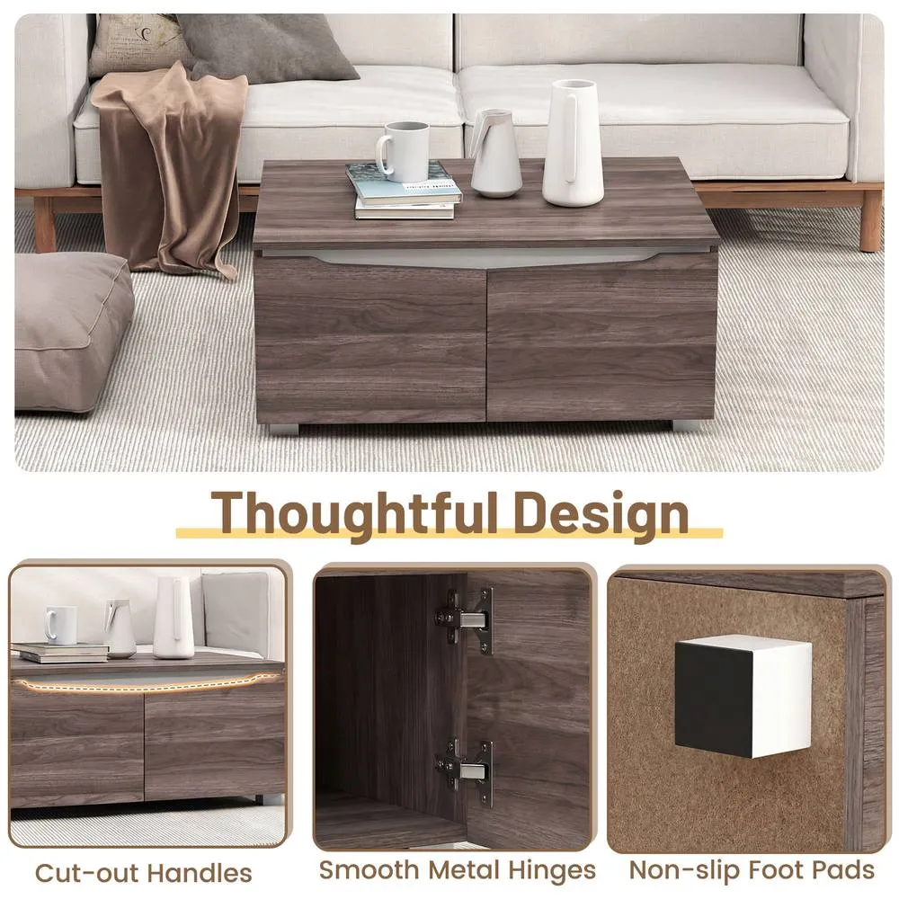 Costway Farmhouse Coffee Table Rustic Accent Cocktail Table with Storage in Brown 5