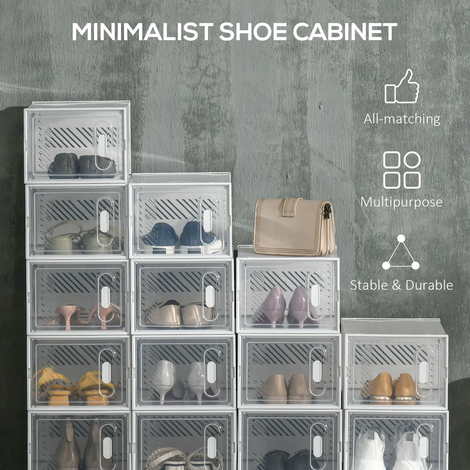 HOMCOM 18PCS Stackable Shoe Box Clear Plastic Shoe Storage Box 4