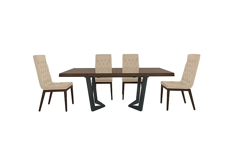 Palazzo 200cm Extending Dining Table in Dark Walnut with 4 Capitonne Buttoned Chairs - Aquos Cream