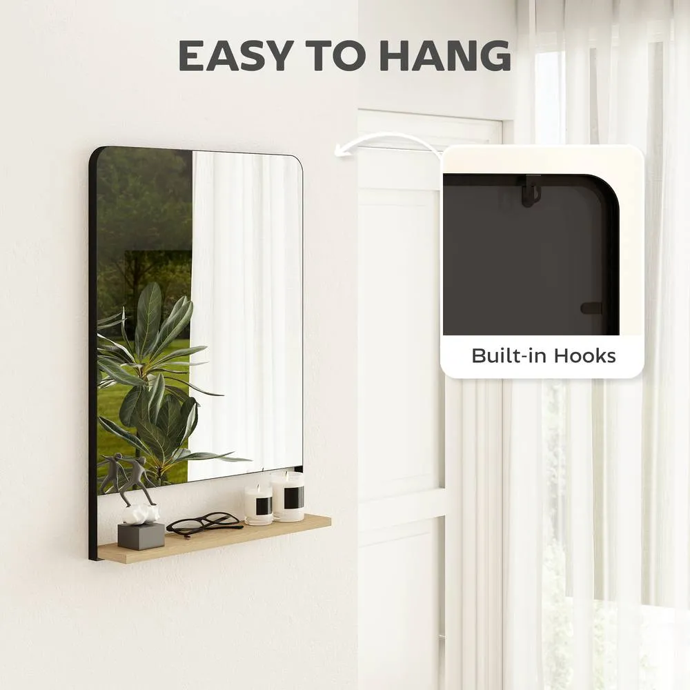 HOMCOM Decorative Mirror with Wood Shelf, Industrial Wall Mirror, Black 5