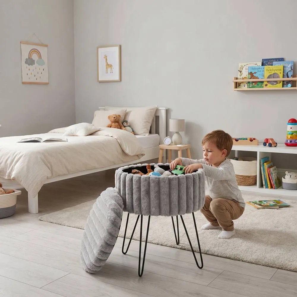 GAVENO CAVAILIA Ribbed Hairpin Storage Stool in Grey 2