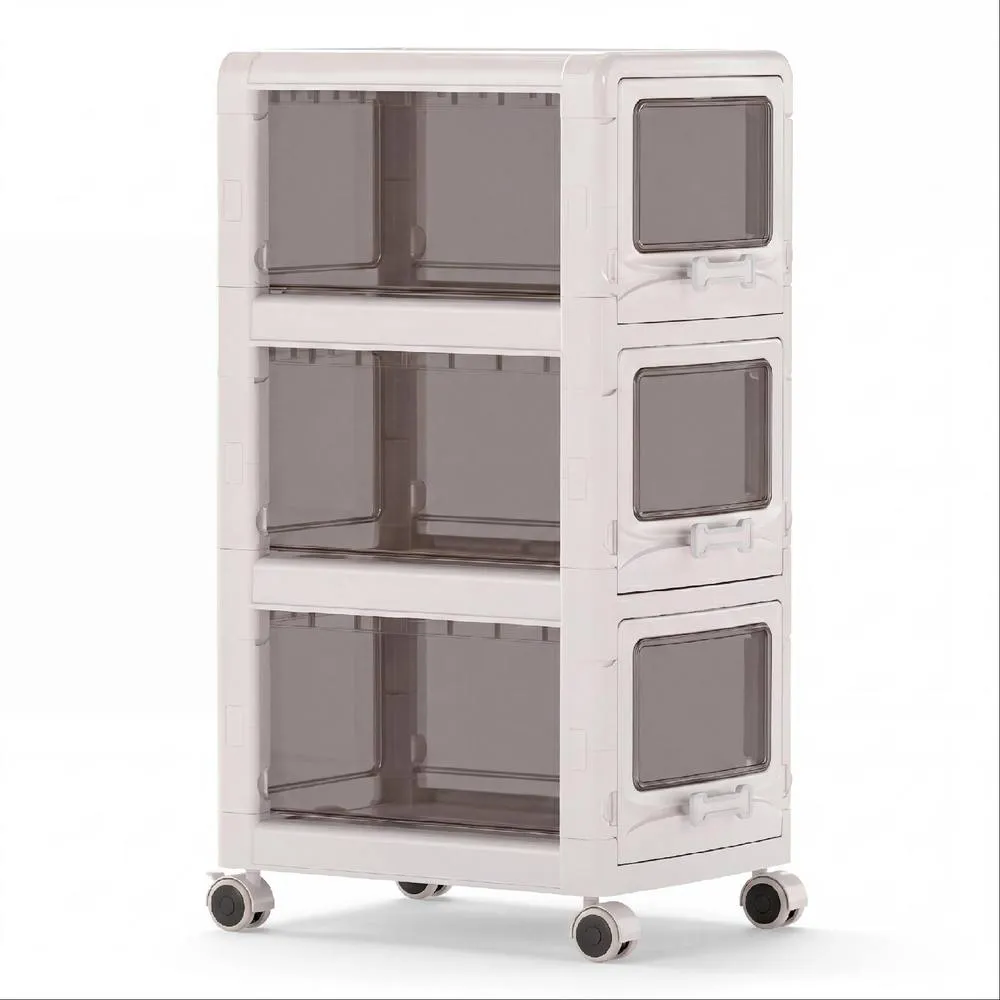 Costway 3-Tier Plastic Drawer Storage Organizer Rolling Cart Utility Cart in White