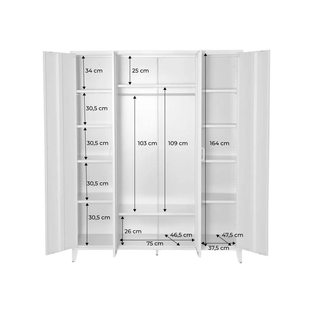 sweeek Industrial metal wardrobe for bedroom, 4 doors, 10 shelves, 1 hanging in Black 3
