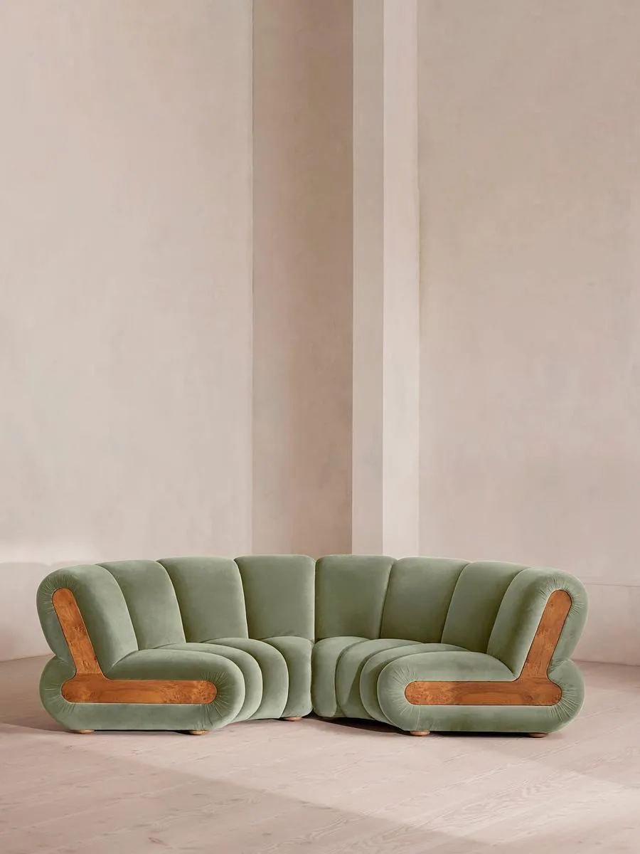 Noelle Modular Curved Sofa, Four Seater, Velvet, Seafoam