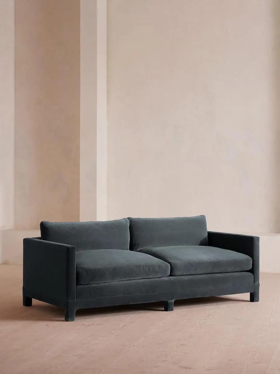 Ashford Three Seater Sofa, Velvet, Grey Blue