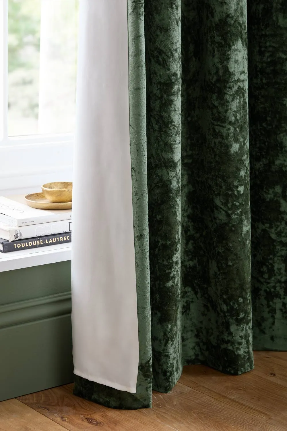 Catherine Lansfield 'Crushed Velvet' Lined Eyelet Curtains in Olive 4