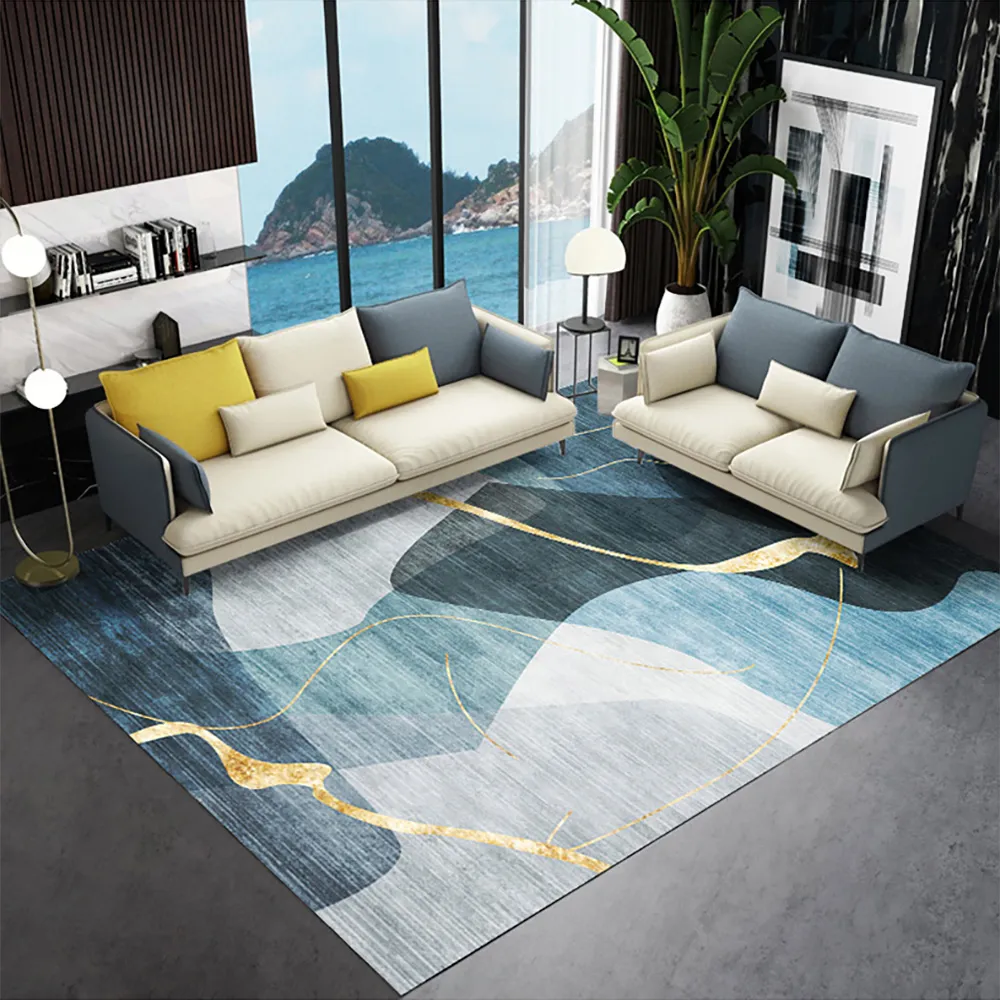1820mm x 2700mm Multi-purpose Modern Style Retangular Blue & Gold Florid Area Rug