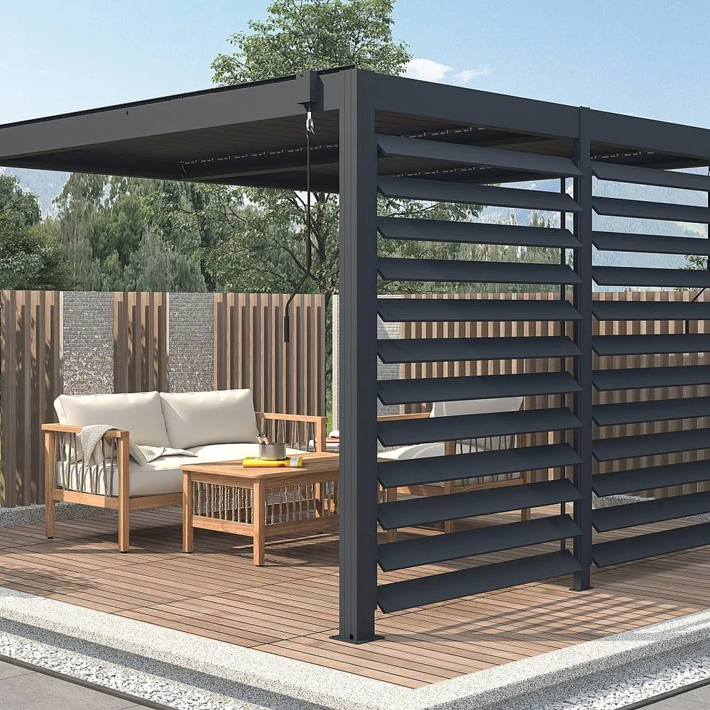 Vente-unique Adjustable Aluminium Louvred Sun Screen for Bioclimatic Pergola in Dark Grey