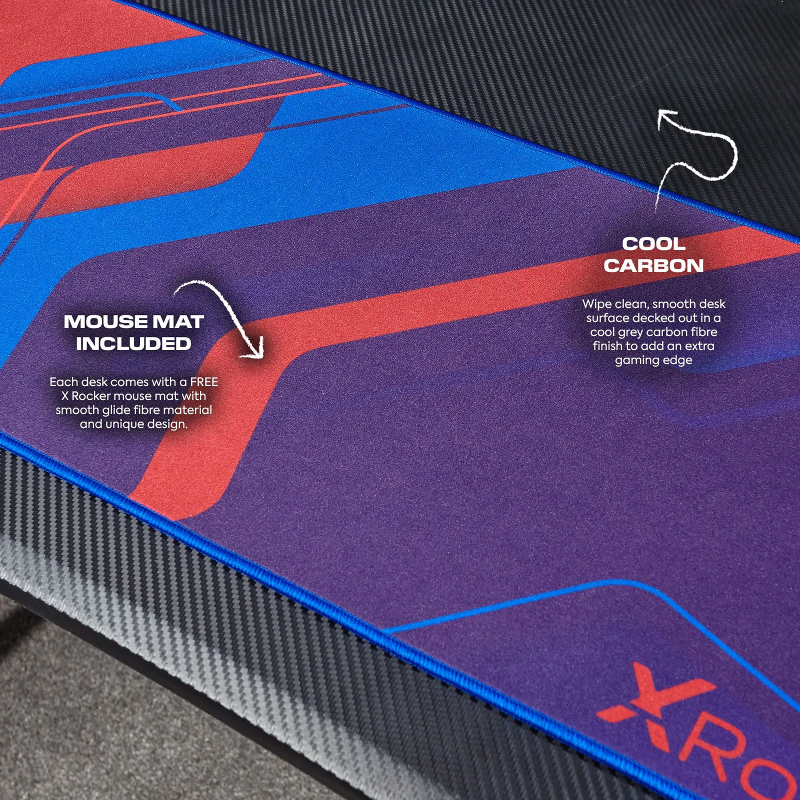 X Rocker Ocelot 115cm Gaming Desk with Mousepad, Headphone Hook & Cupholder in Black 4