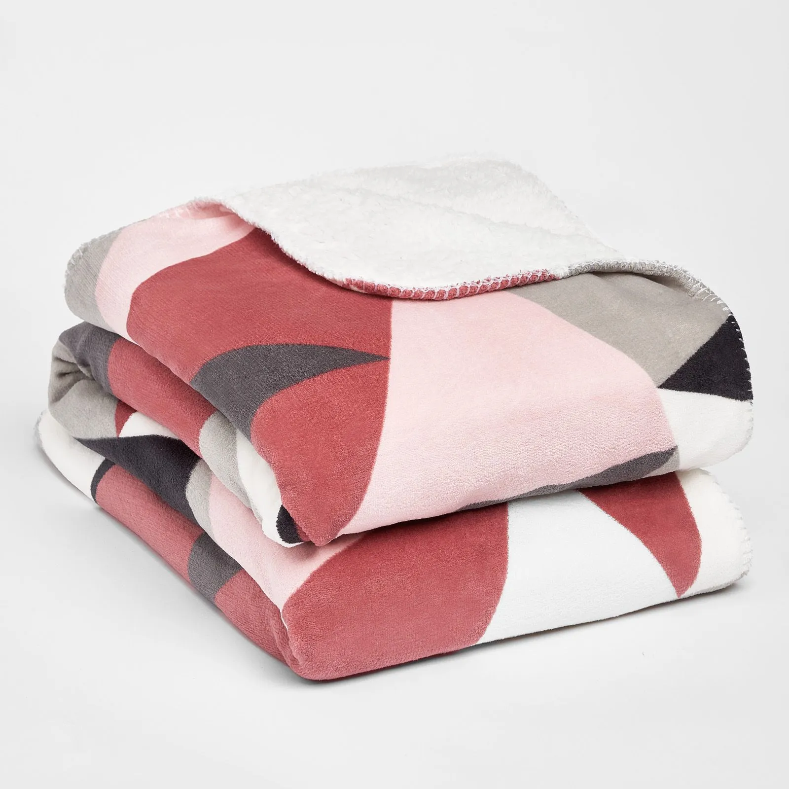 OHS Geometric Shapes Fleece Sherpa Throw Bed Blanket in Baby Pink