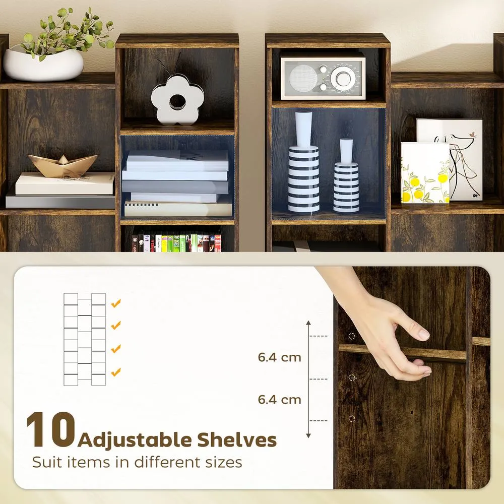 HOMCOM Tall Bookshelf with 21 Compartments & 10 Adjustable Shelves, Brown 6