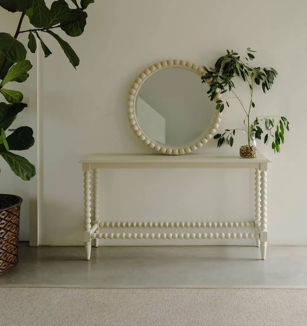 Statement Furniture Cromwell Round Wall Mirror with Bobbin Design Wooden Frame 77cm in Cream 2