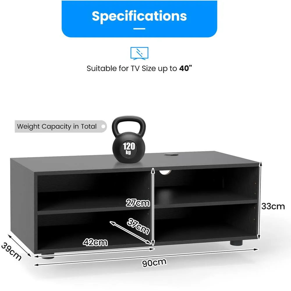 Costway Home TV Stand w/ 5 Adjustable Shelves for TV up to 4 Cubbies in Black 2