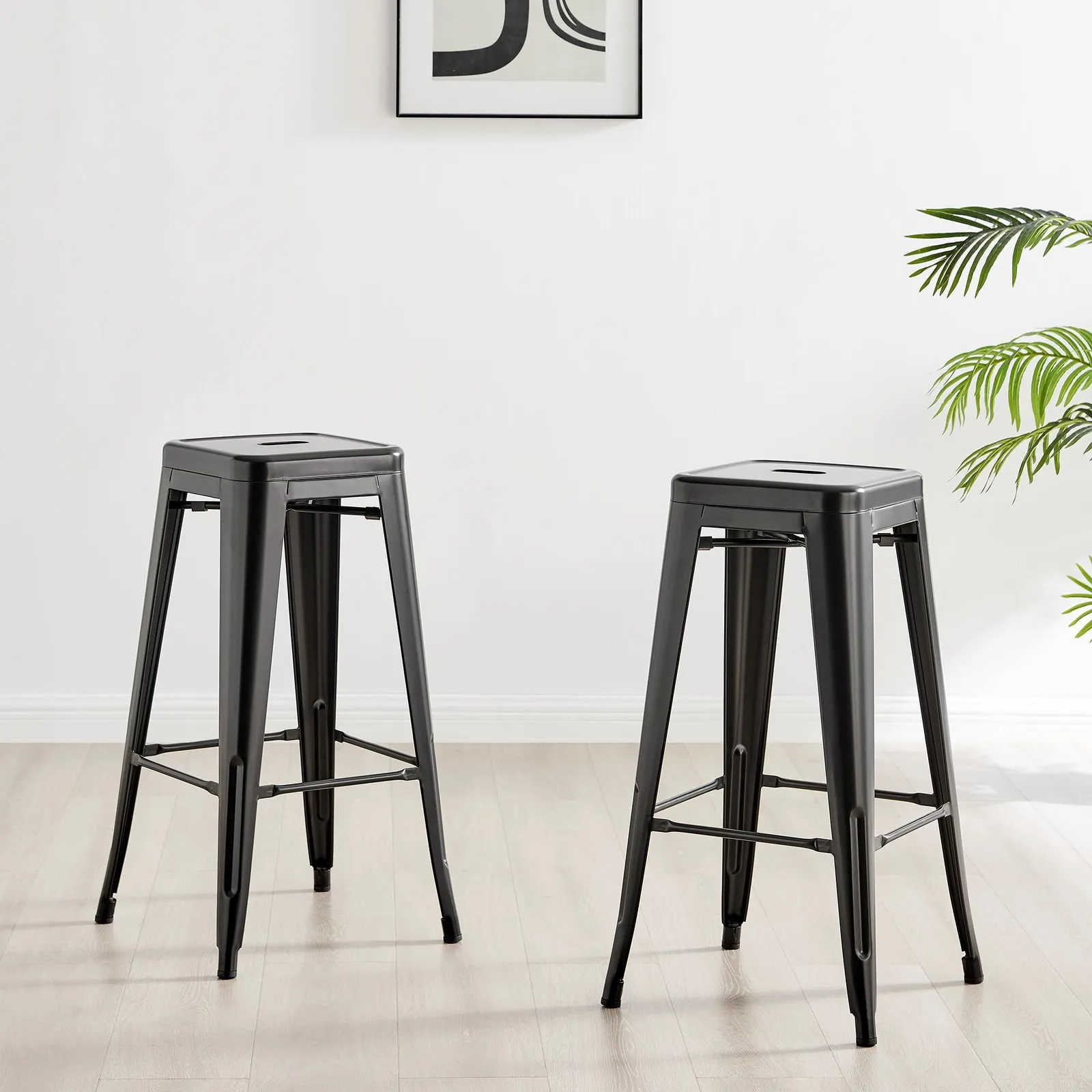 FurnitureboxUK Set of 2 Colton 'Tolix' Style Metal Stackable Retro Industrial Bar Stools in Black 2