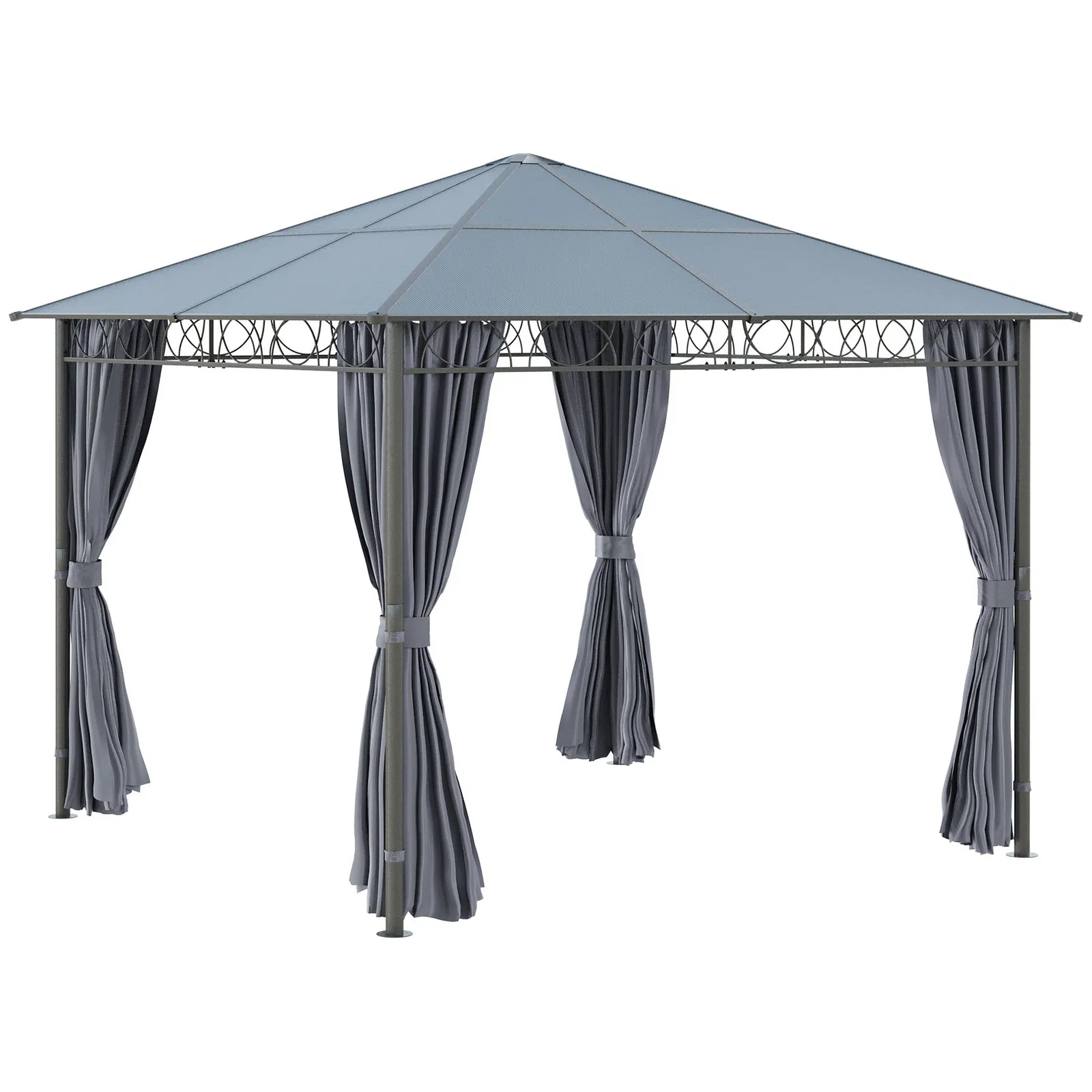 OUTSUNNY Hardtop Gazebo for Garden Party w/ Polycarbonate Curtains in Grey 2