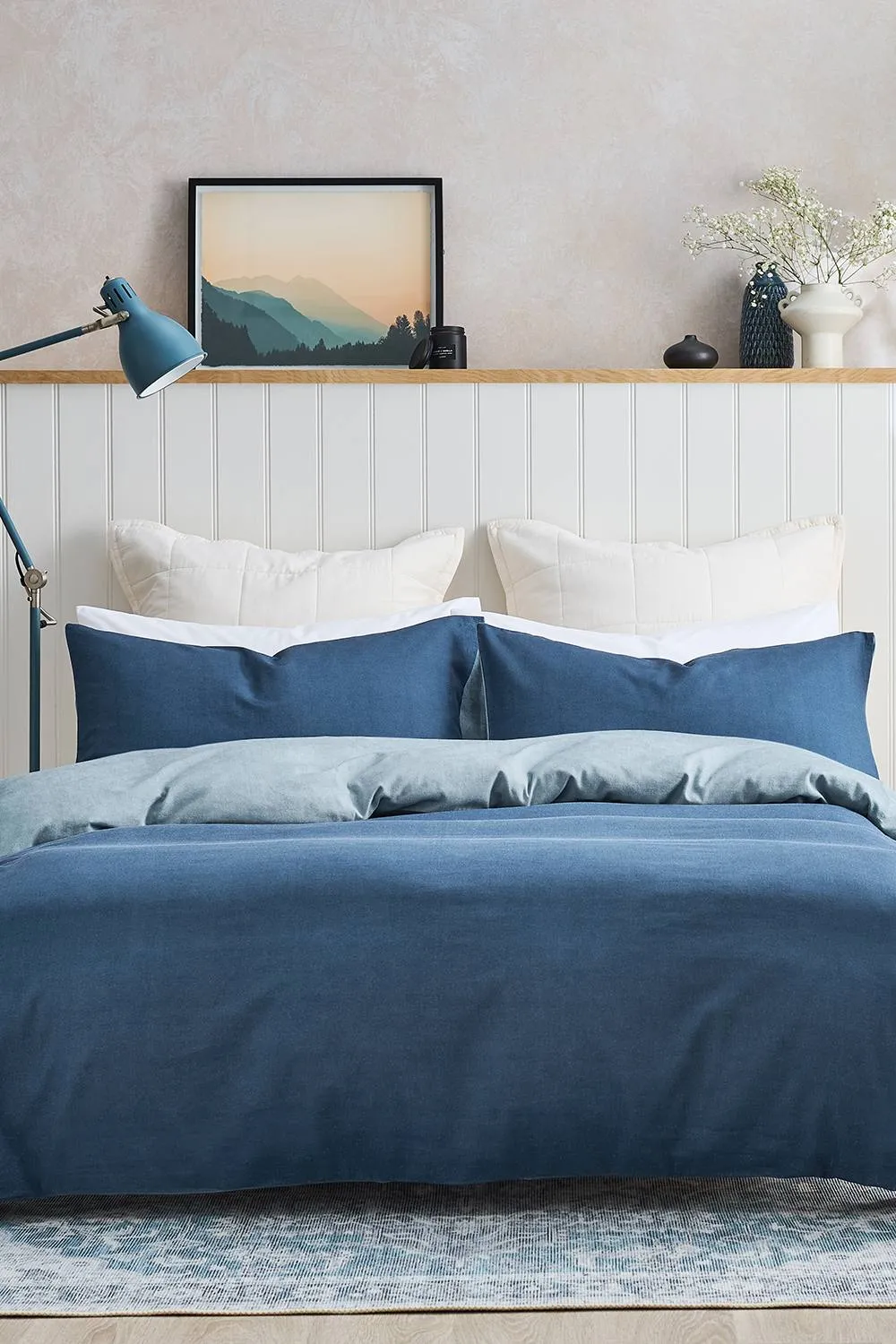CHRISTY 'Relaxed Linen' Washed Finish Reversible Duvet Cover Set in Blue 4