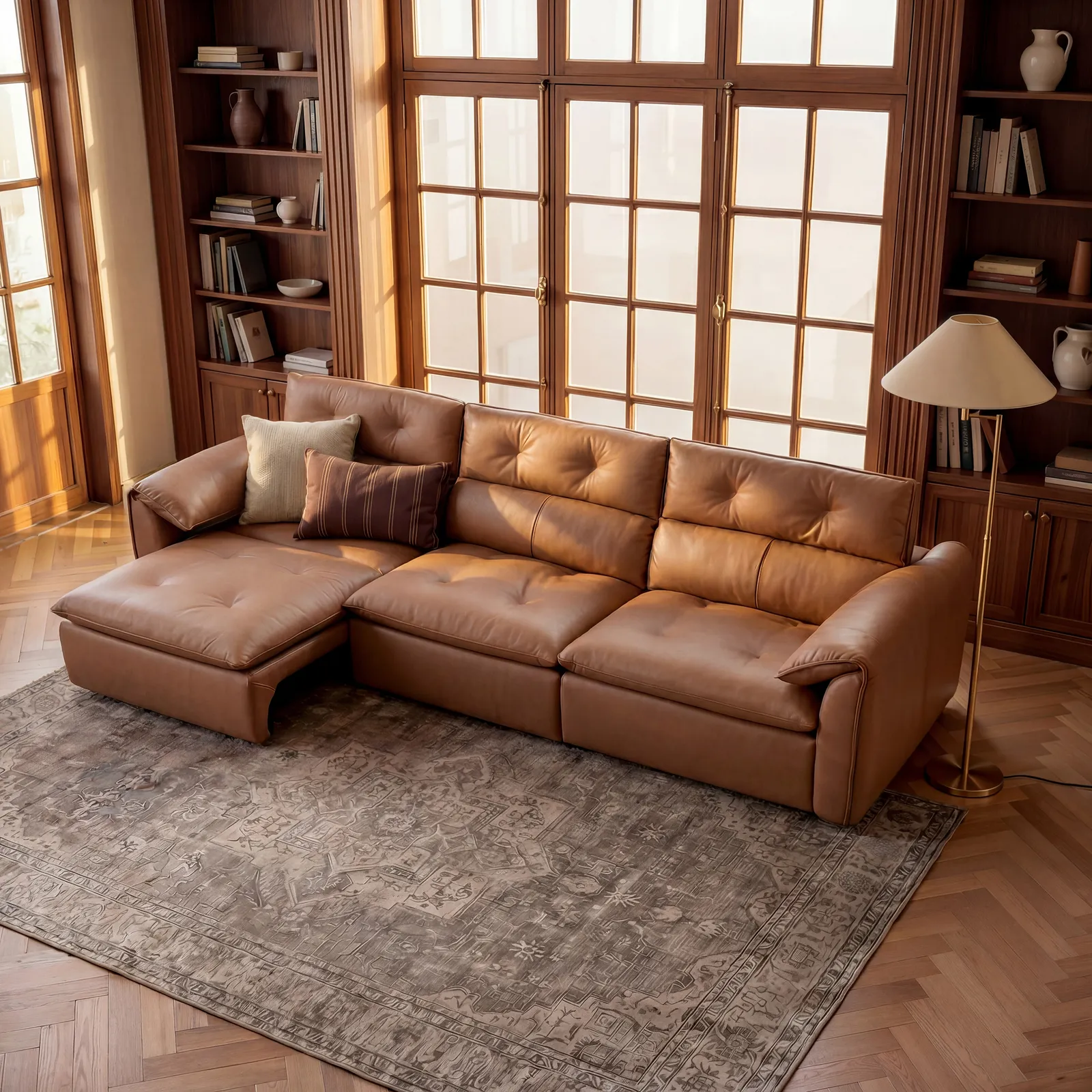 320cm 3-Seater Genuine Leather Power Convertible Sleeper Sofa with Adjustable Headrest