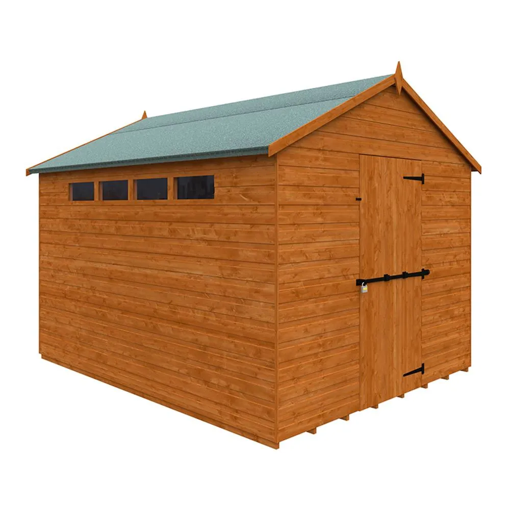 Buttercup Farm 10 x 8 Feet Security Apex 12mm Shed - Solid Wood/Softwood/Pine in Burnt Orange