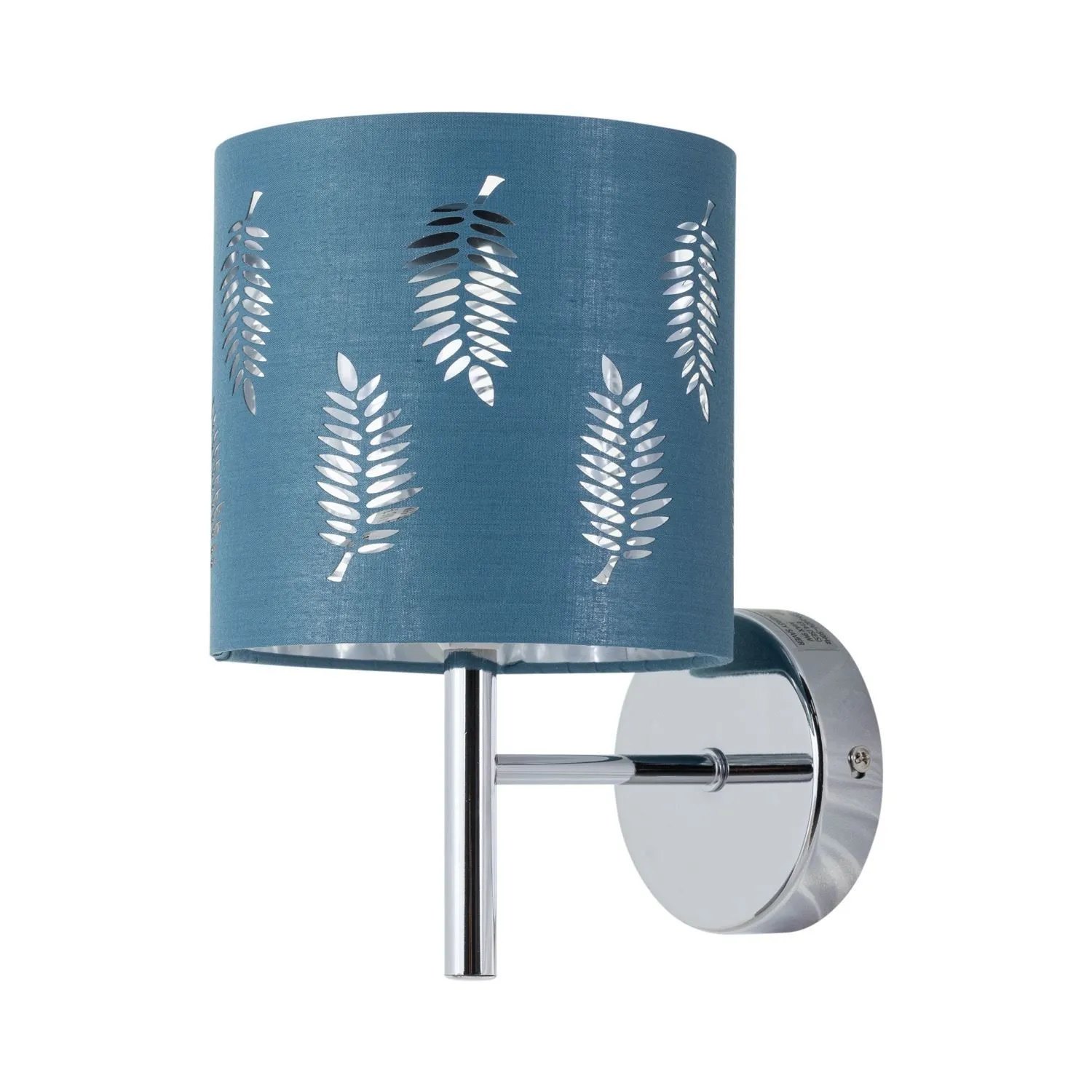 First Choice Lighting Brea - Chrome Wall Light with Teal Fern Shade in Silver