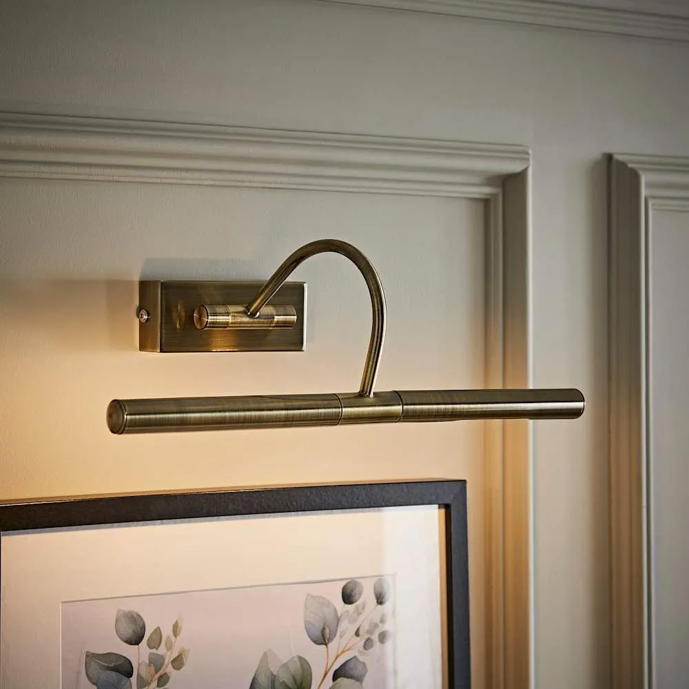 ValueLights Capri Pair Antique Brass Adjustable Twin Bulb Picture Wired Wall Lights in Gold