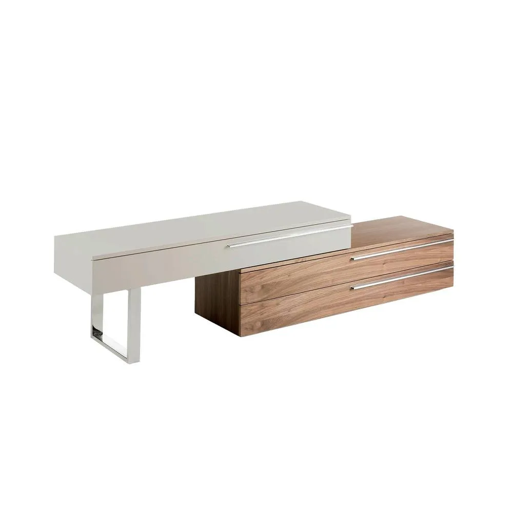 Angel Cerda Walnut-Veneer TV Unit with Chrome Legs Beige MDF in Brown