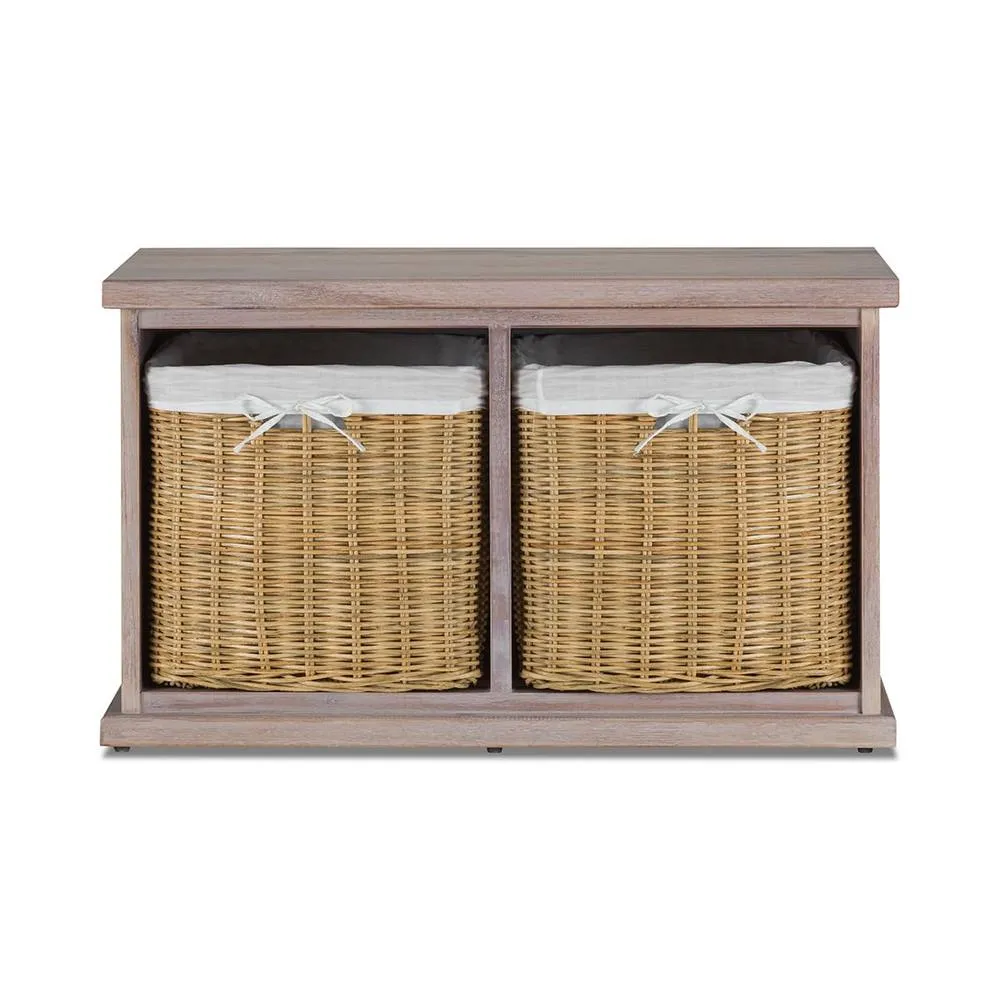 Statement Furniture Tetbury 2 Natural Wicker Basket Hallway Bench in Acacia Wood in Brown 4
